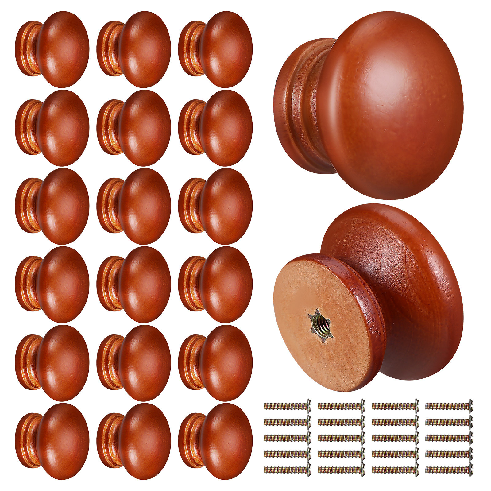 Furniture Hardware Knobs - 20Pcs Solid Wood Knobs Polished Round