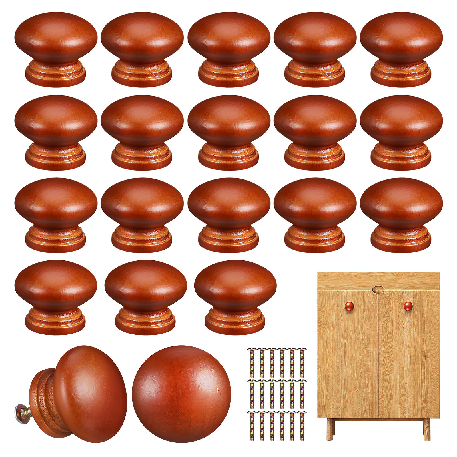 20Pcs Solid Wood Knobs Polishe - Furniture Hardware Knobs ulasan dan harga
