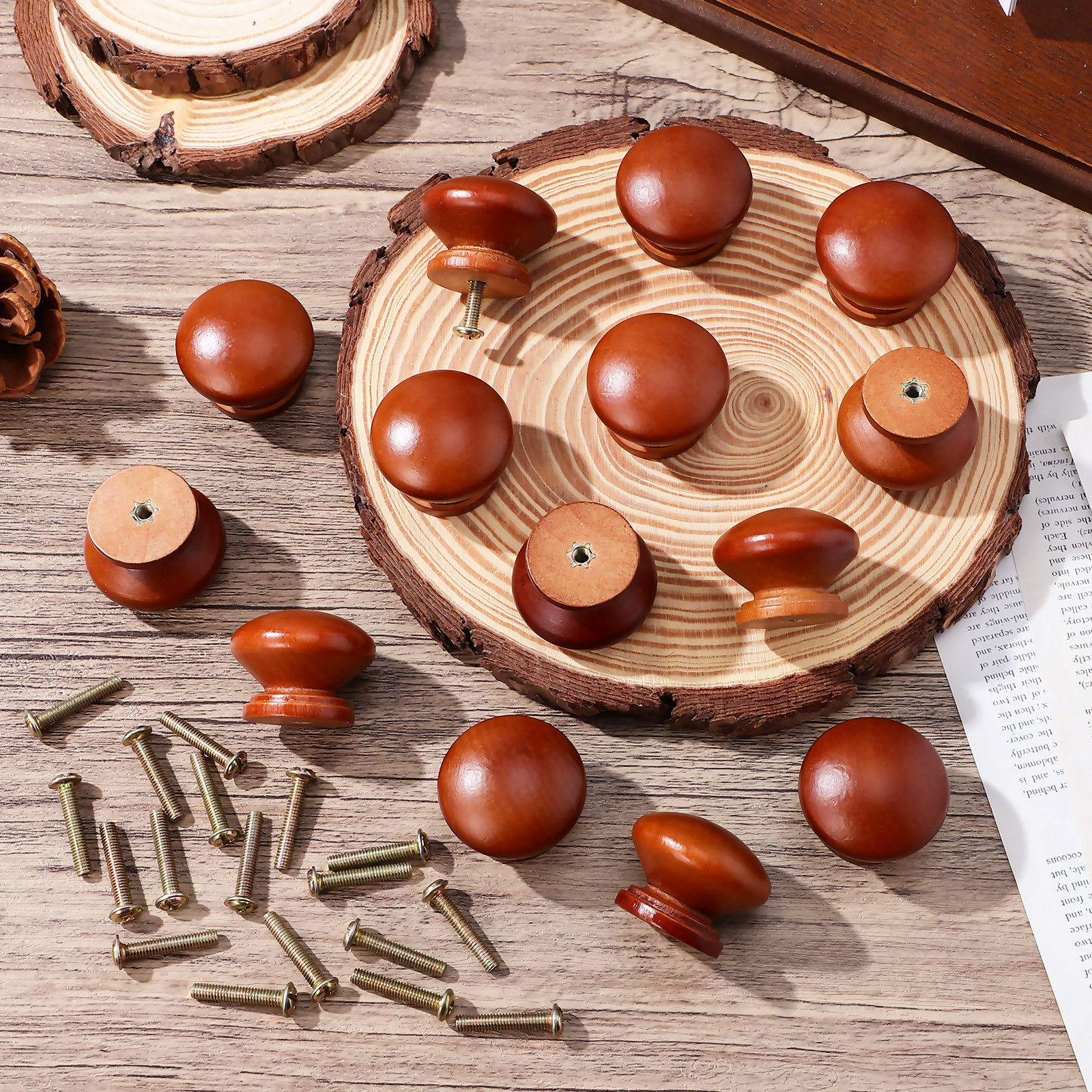 20Pcs Solid Wood Knobs Polishe - Furniture Hardware Knobs ulasan dan harga